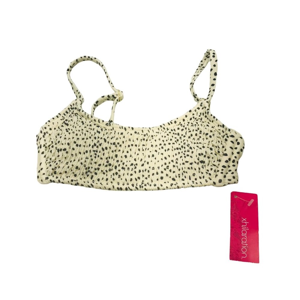 Xhilaration Women's Size XS 00 Smocked Bralette Bikini Swim Top Cream Black Dot
